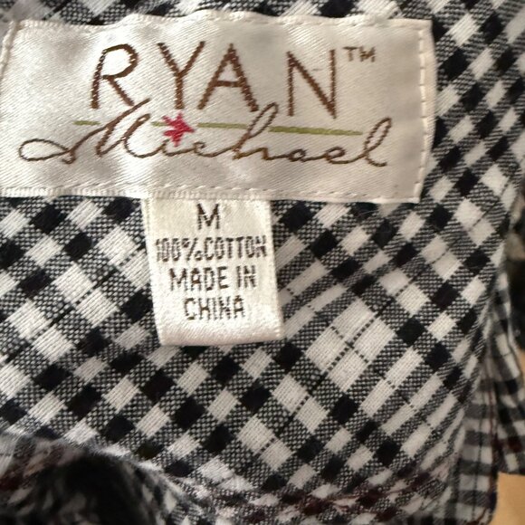 Ryan Michael Womens Black & White Plaid Button-Down Tunic Shirt With Ruffle Hem - Picture 5 of 6